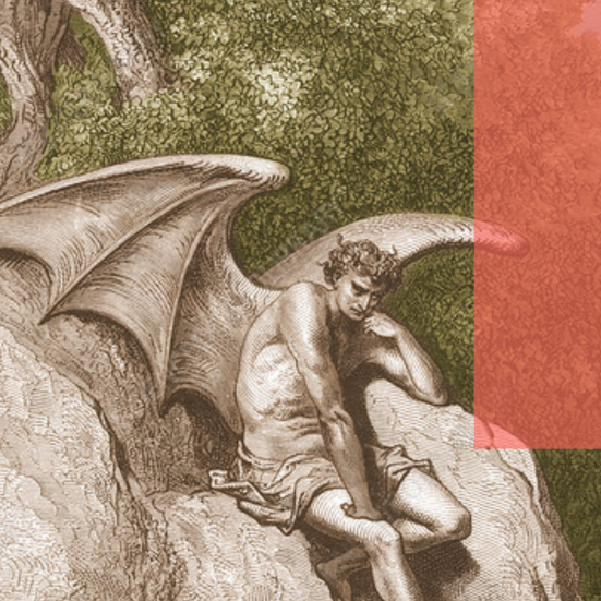 historisk maleri af satan på en sten