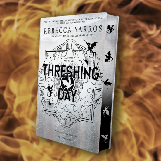Bogen "Threshing Day" ses på en baggrund af ild.