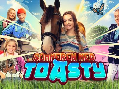 Filmbilleder fra Toasty med sommerbaggrund, børn og hest i fokus.