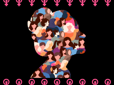 Silhuet af kvinde med kvindeskikkelser