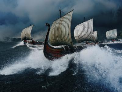 Billede med vikingeskibe