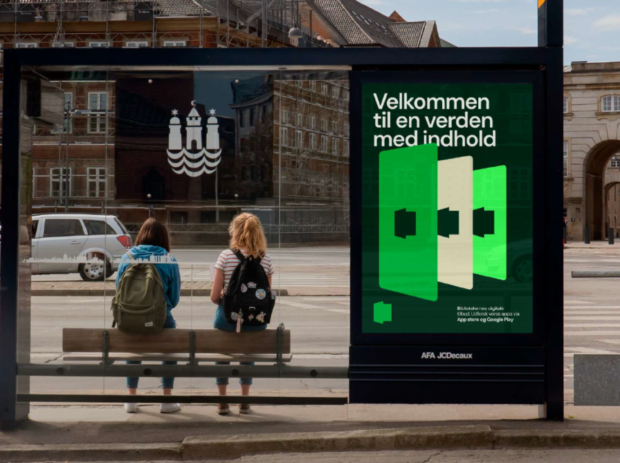 Eksempel på busreklame for de nye apps