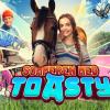 Filmbilleder fra Toasty med sommerbaggrund, børn og hest i fokus.